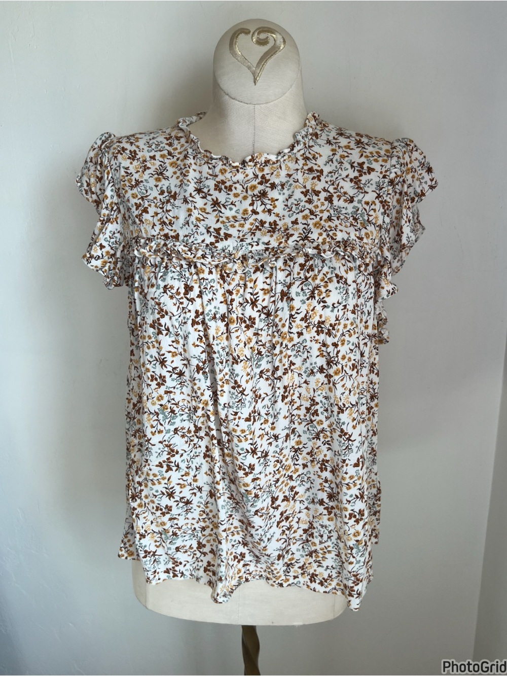 Reformation Jeans Floral Ruffle Short Sleeve Top Small